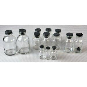 Lot 13 Serum/Apothecary Glass Sample Vials Various Sizes W/ Rubber Stoppers